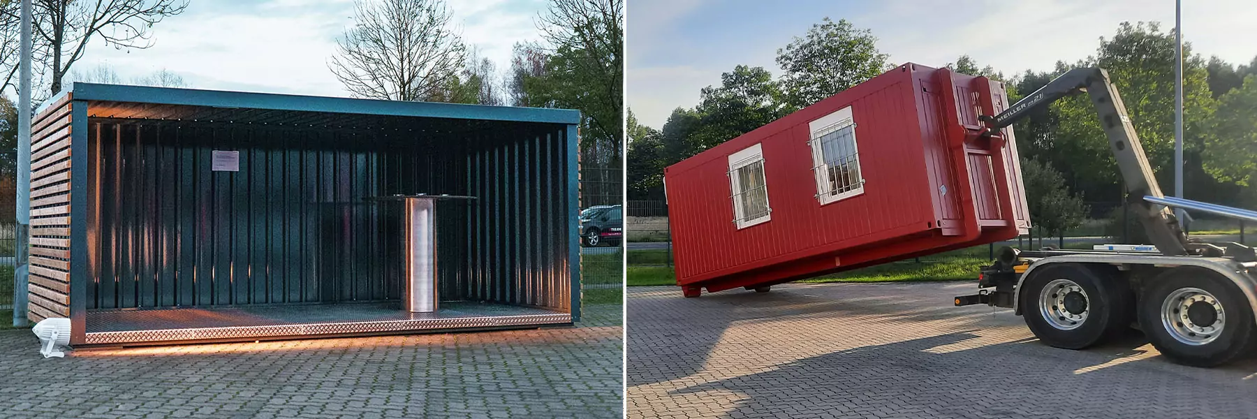 Fahrradcontainer und Verladung eines Abrollcontainers